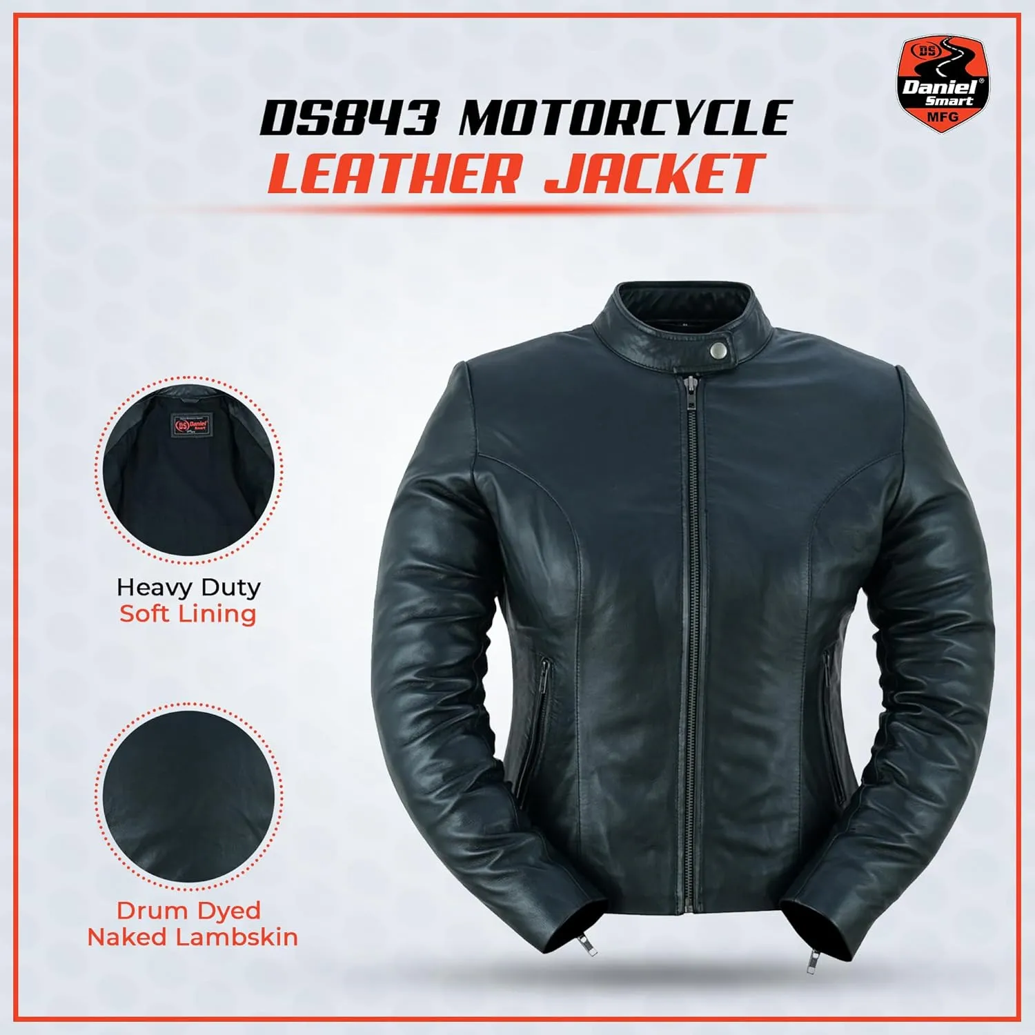 Daniel Smart Women Motorcycle Jacket Lambskin Motorcycle Leather Jacket with Scooter Collar Design & Multipurpose Pockets