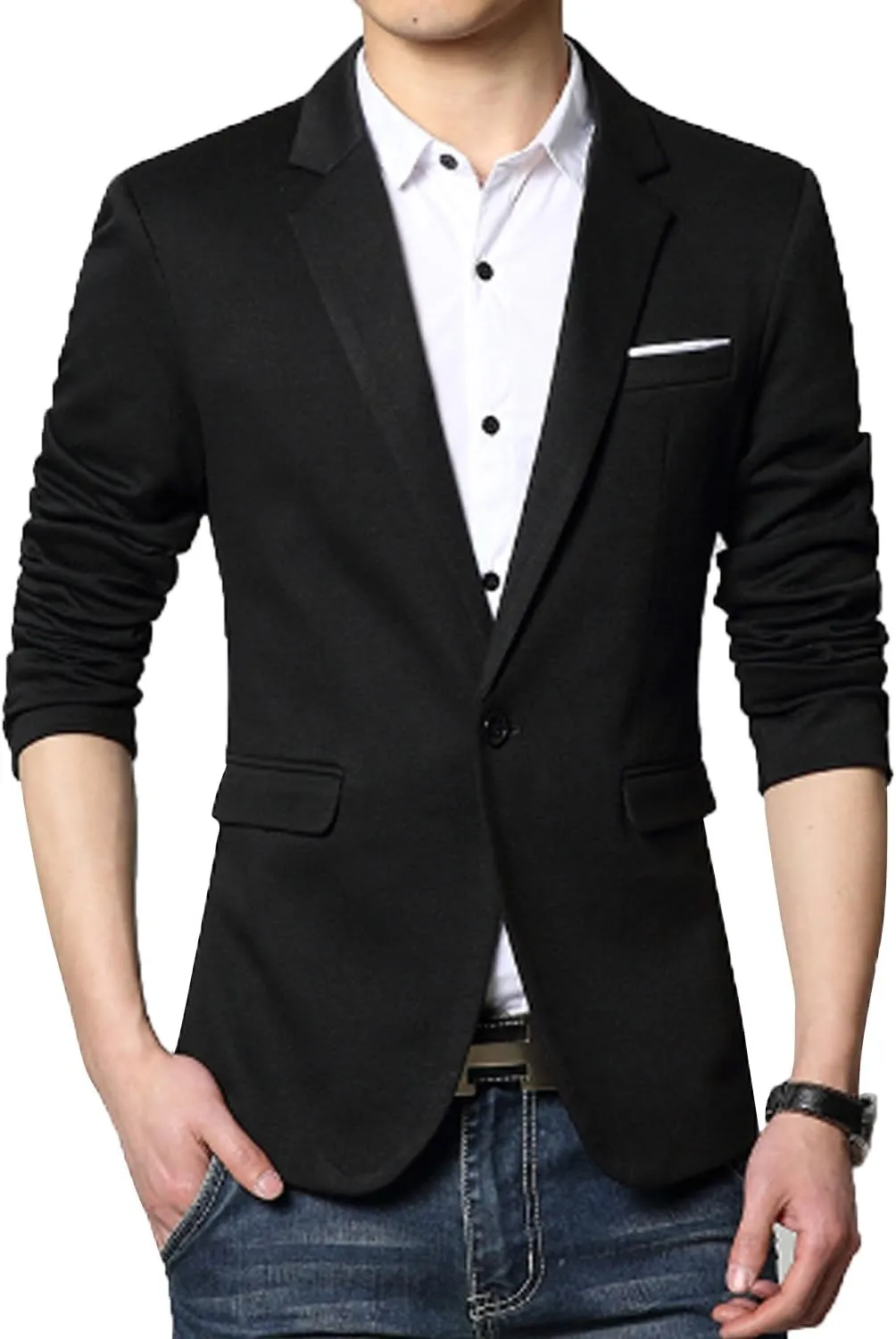 DAVID.ANN Men's Fit Casual One Button Blazer Jacket