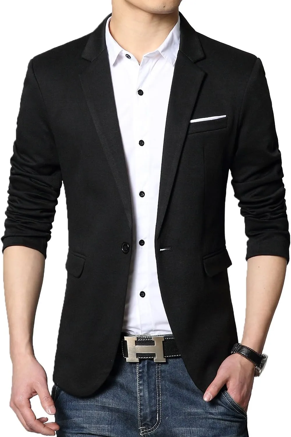 DAVID.ANN Men's Fit Casual One Button Blazer Jacket