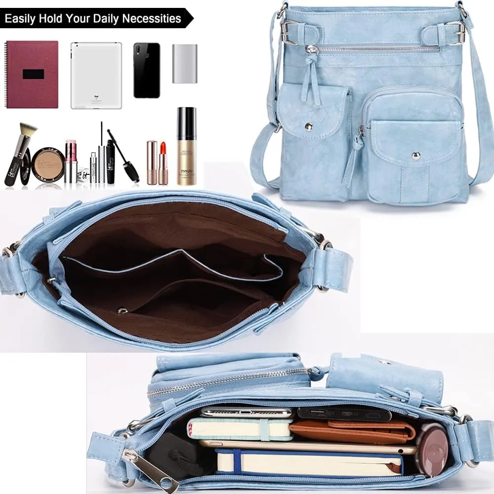 Dayfine Vintage Crossbody Bags Women Messenger Bag Purses Satchel Faux Leather Everyday Purse Zipper Shoulder Bag Handbags