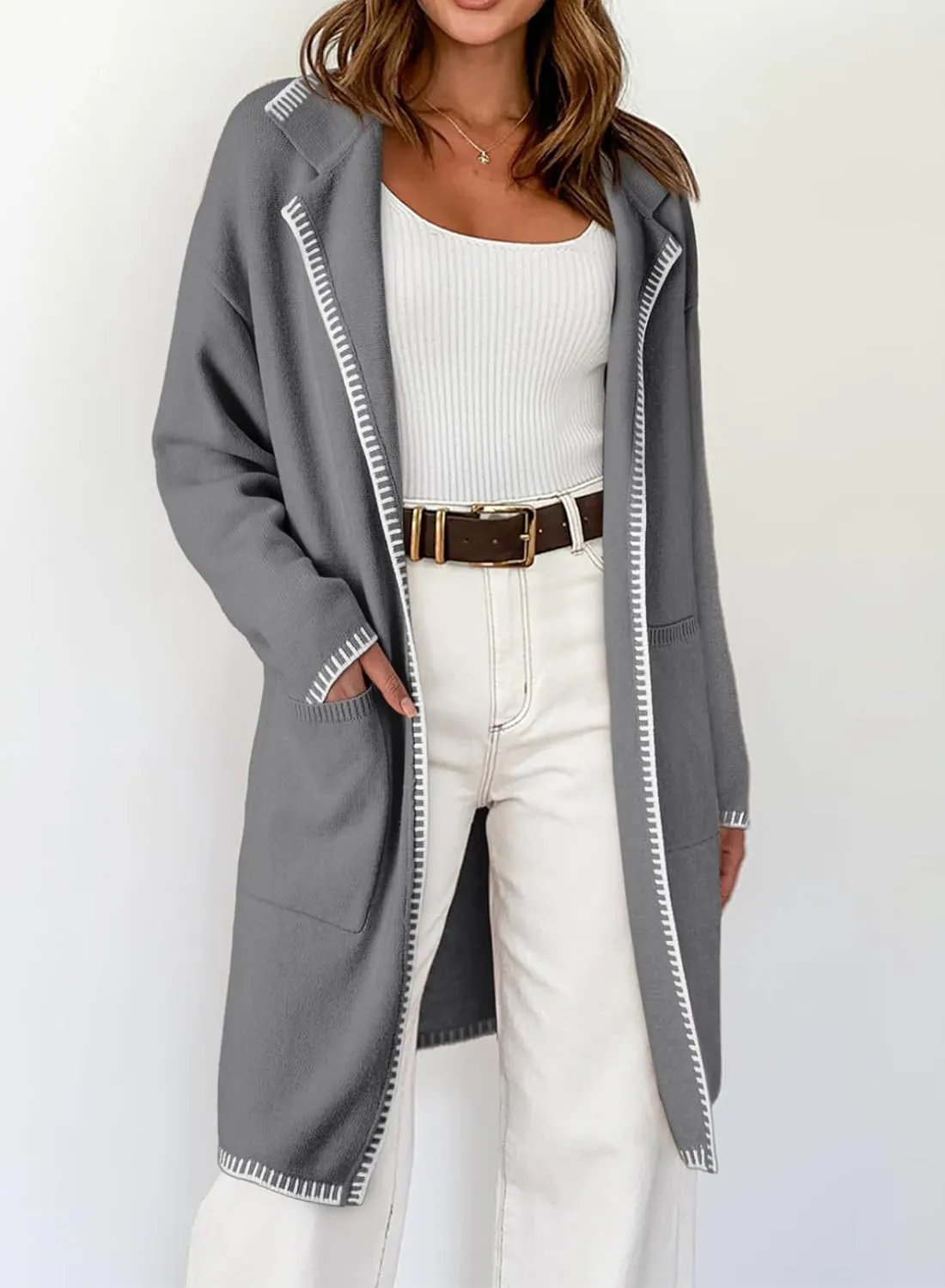 Dokotoo Womens Casual Long Cardigan Sweaters 2024 Winter Coats Fall Jacket Knit Coatigan Outwear with Pockets