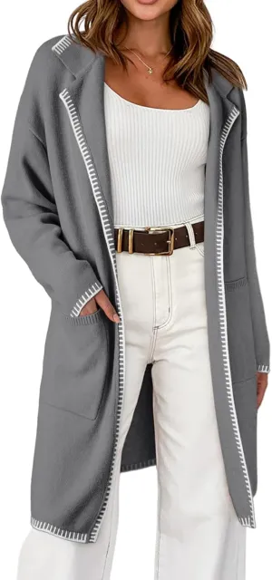 Dokotoo Womens Casual Long Cardigan Sweaters 2024 Winter Coats Fall Jacket Knit Coatigan Outwear with Pockets