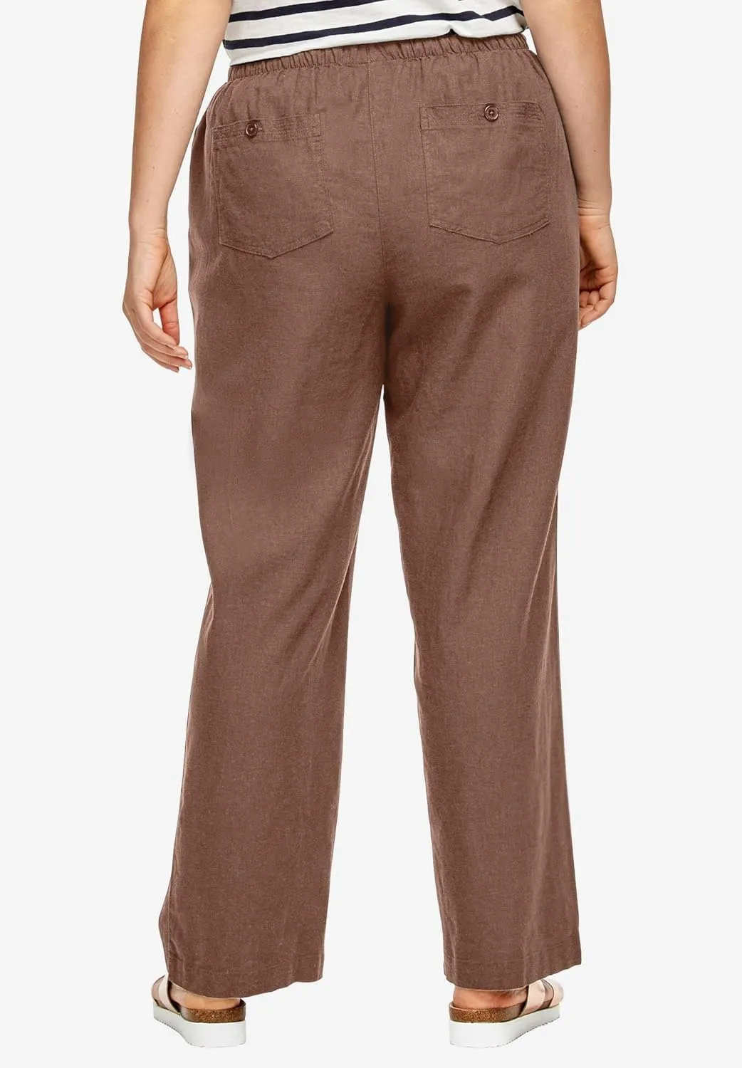 ellos Plus Size Linen-Blend Drawstring Pants
