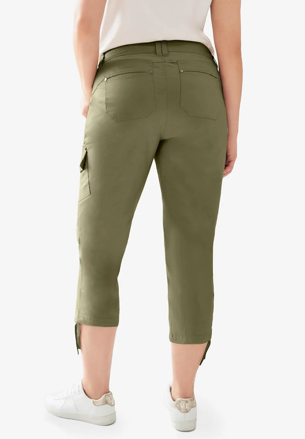 ellos Women's Plus Size Stretch Cargo Capris Front and Side Pockets Casual Cropped Pants