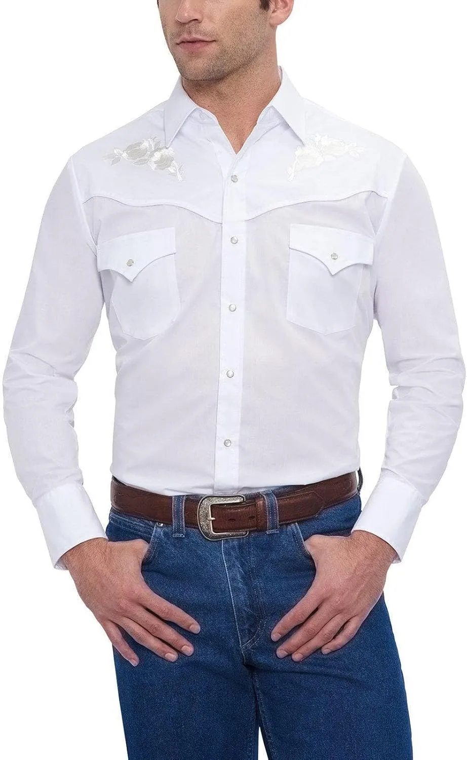 ELY CATTLEMAN Men's Long Sleeve Western Shirt with Rose Embroidery