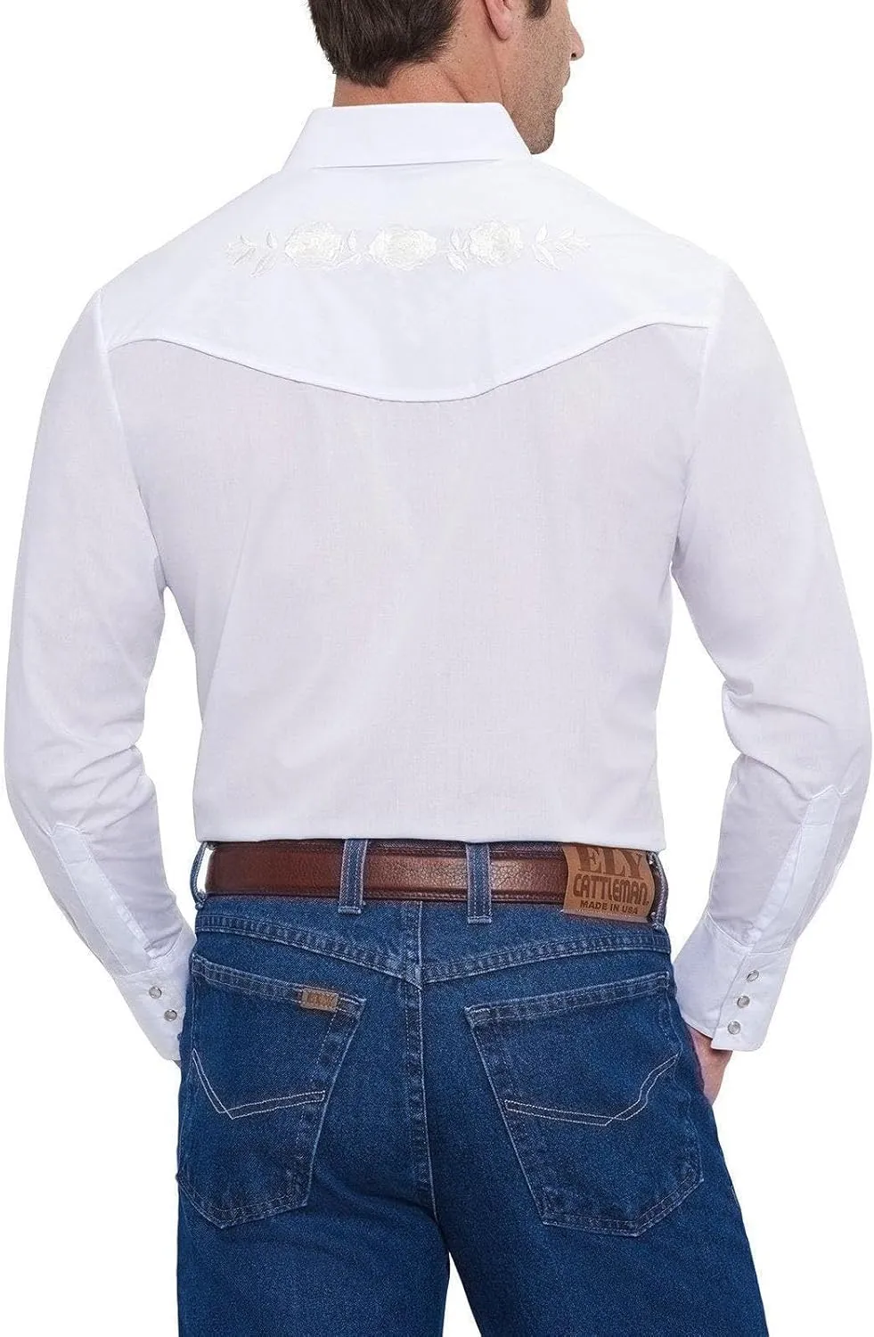 ELY CATTLEMAN Men's Long Sleeve Western Shirt with Rose Embroidery