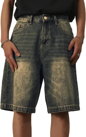 EMMIOL Mens Baggy Jean Shorts Loose Fit Denim Shorts Men Summer Casual Jorts Y2k Hip Hop Short Jeans Streetwear Clothes