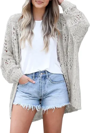 Ermonn Womens Crochet Cardigan Sweater Kimonos Boho Solid Color Oversized Fall Open Front Outwear