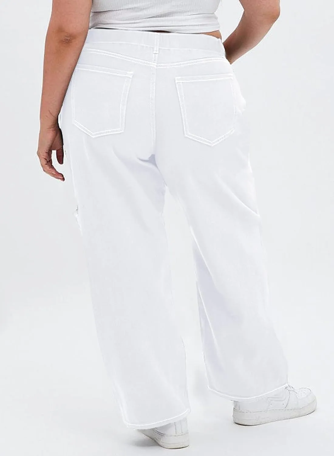 Eytino Womens Plus Size Cargo Pants High Waisted Stretch Wide Leg Baggy Pants Casual Trousers with Pockets(1X-5X)