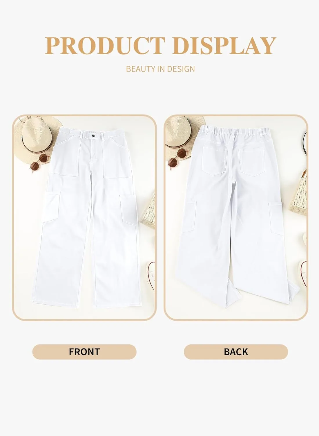 Eytino Womens Plus Size Cargo Pants High Waisted Stretch Wide Leg Baggy Pants Casual Trousers with Pockets(1X-5X)