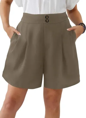 Eytino Womens Plus Size Shorts Casual Elastic Waist Wide Leg Suit Tailored Shorts Summer Dressy Shorts with Pockets(1X-5X)