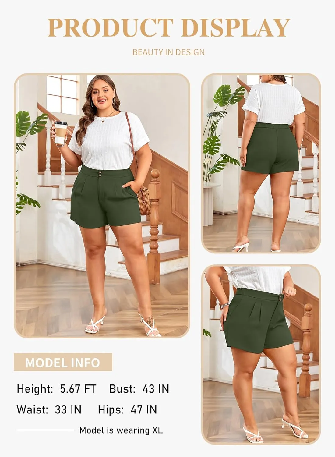 Eytino Womens Plus Size Shorts Casual Elastic Waist Wide Leg Suit Tailored Shorts Summer Dressy Shorts with Pockets(1X-5X)