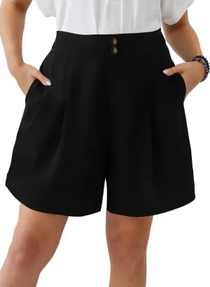 Eytino Womens Plus Size Shorts Casual Elastic Waist Wide Leg Suit Tailored Shorts Summer Dressy Shorts with Pockets(1X-5X)