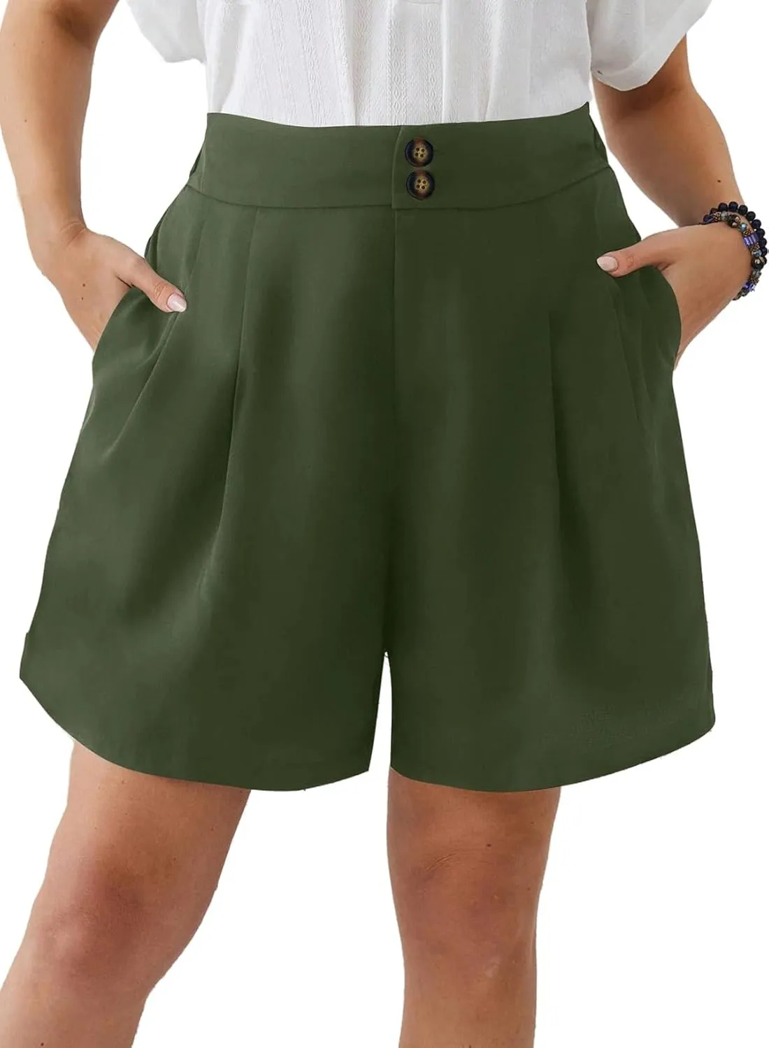 Eytino Womens Plus Size Shorts Casual Elastic Waist Wide Leg Suit Tailored Shorts Summer Dressy Shorts with Pockets(1X-5X)