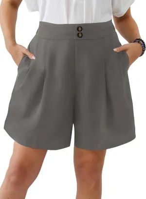 Eytino Womens Plus Size Shorts Casual Elastic Waist Wide Leg Suit Tailored Shorts Summer Dressy Shorts with Pockets(1X-5X)