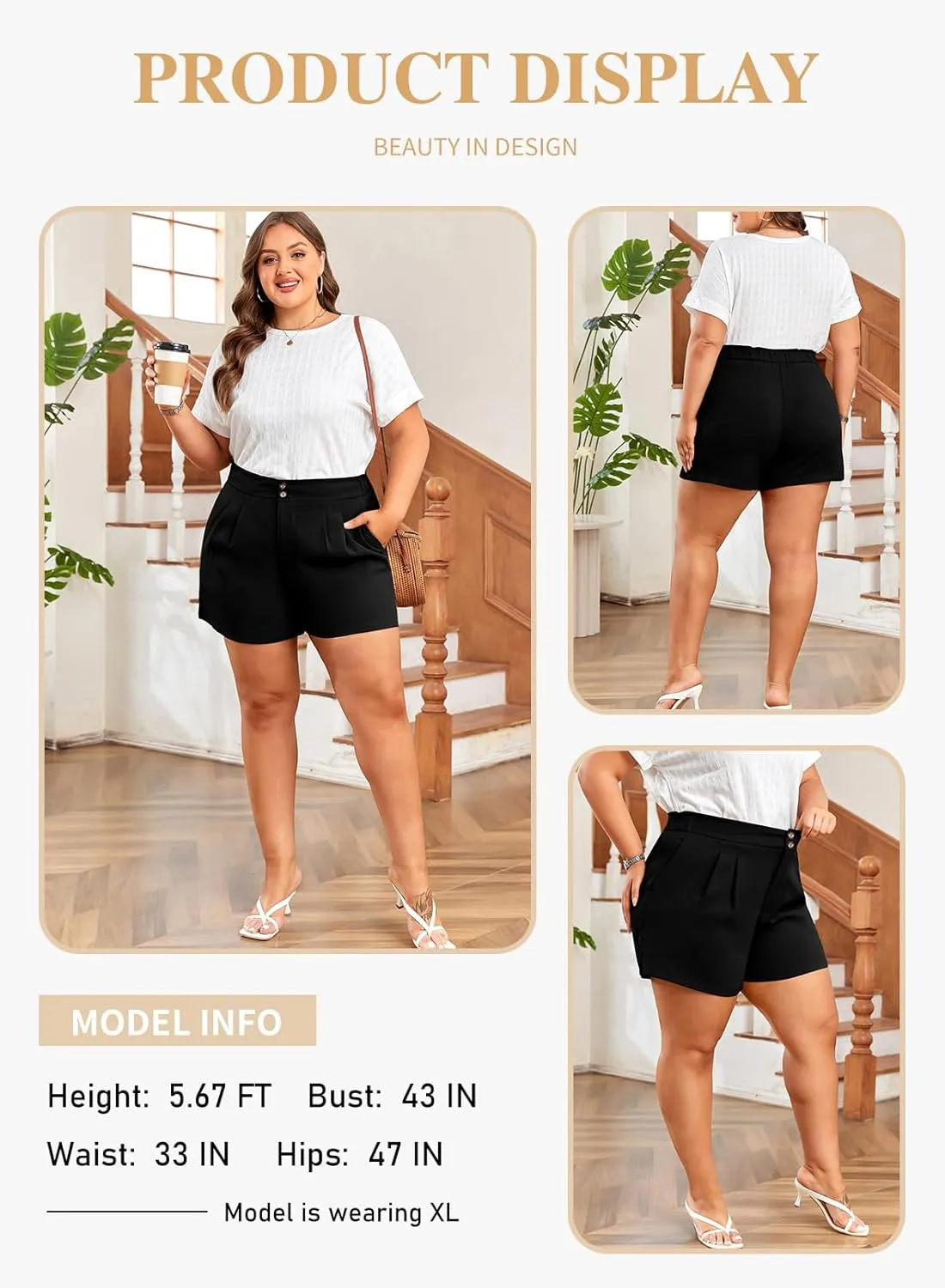 Eytino Womens Plus Size Shorts Casual Elastic Waist Wide Leg Suit Tailored Shorts Summer Dressy Shorts with Pockets(1X-5X)