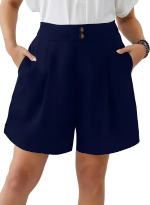 Eytino Womens Plus Size Shorts Casual Elastic Waist Wide Leg Suit Tailored Shorts Summer Dressy Shorts with Pockets(1X-5X)
