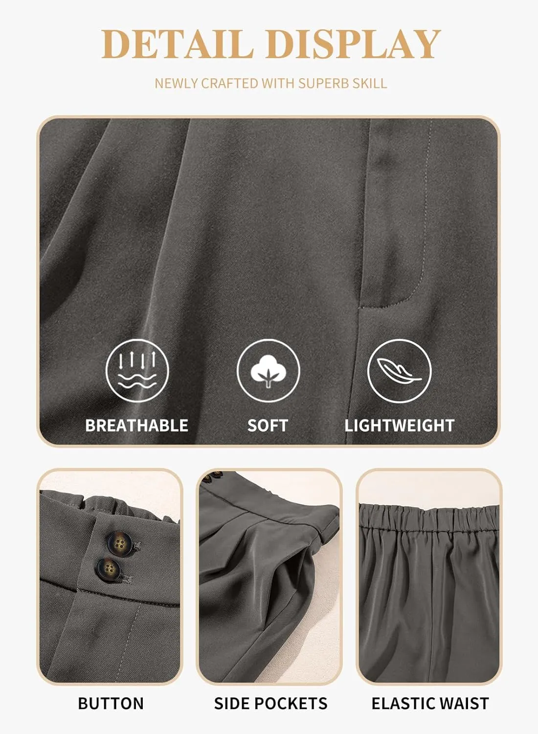 Eytino Womens Plus Size Shorts Casual Elastic Waist Wide Leg Suit Tailored Shorts Summer Dressy Shorts with Pockets(1X-5X)