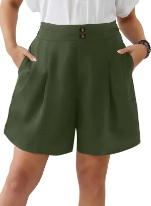 Eytino Womens Plus Size Shorts Casual Elastic Waist Wide Leg Suit Tailored Shorts Summer Dressy Shorts with Pockets(1X-5X)