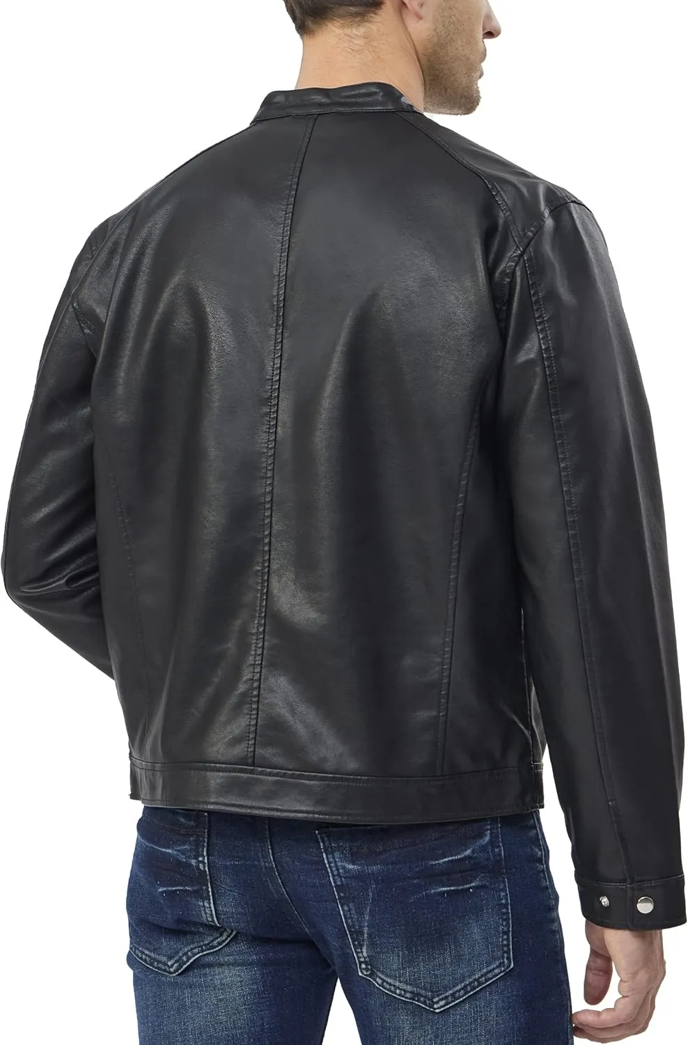 Fahsyee Faux Leather Jacket Men - Black Bomber Jackets Motorcycle Stand Collar Lightweight Zip-Up Slim Fit Biker Coat