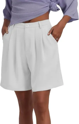 Famulily Womens Pleated Bermuda Shorts for Summer Casual High Waisted Wide Leg Shorts with Pockets