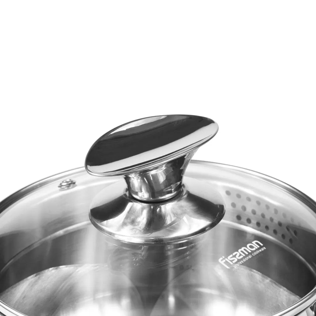 Fissman Sauce Pan With Glass Lid Stainless Steel Elegance Series 16x8cm/1.6LTR Silver/Clear