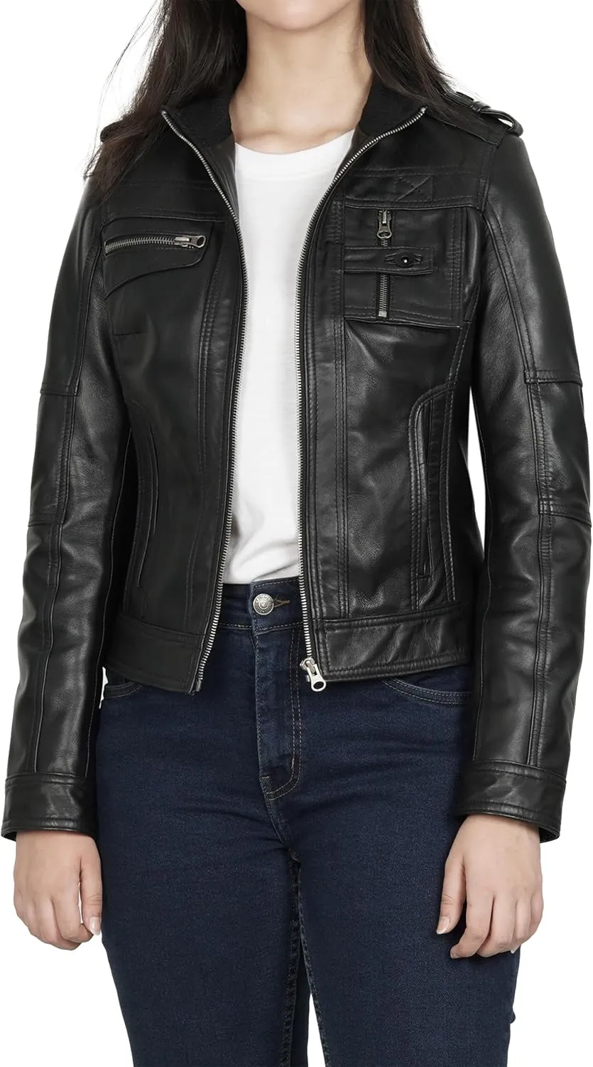 fjackets Leather Jacket Women - Real Lambskin Leather Stylish With Timeless Elegance And Comfort
