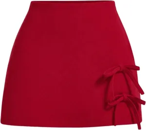 Floerns Women's Solid Bowknot Front High Waist Skorts Zipper Side Wide Leg Party Shorts