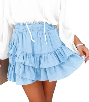 Flowy Shorts for Women Casual Ruffle Tiered Skorts High Waist Mini Tennis Golf Skirt Boho Summer Shorts