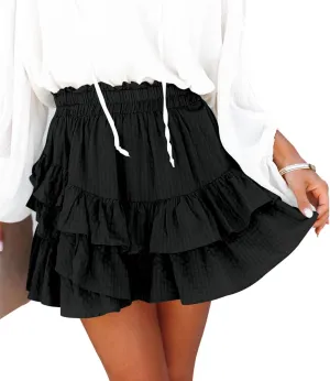 Flowy Shorts for Women Casual Ruffle Tiered Skorts High Waist Mini Tennis Golf Skirt Boho Summer Shorts