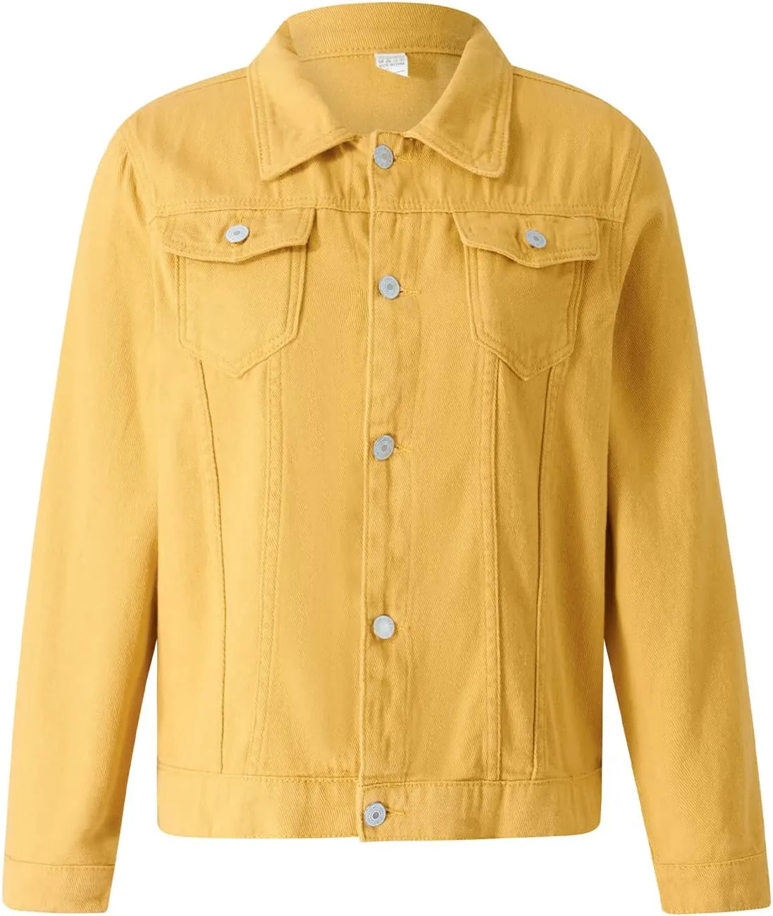FOMOYUU Women's Cropped Denim Jacket Button Down Long Sleeve Vintage Casual Jean Coat Classic Trucker Jacket Outerwear