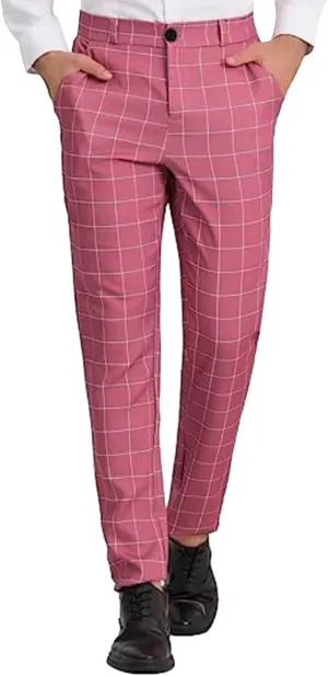 Formal Chinos Pants for Men's,Zipper Button Expandable Waist Stretch Dress Pants Slim Fit Skinny Suit Trousers