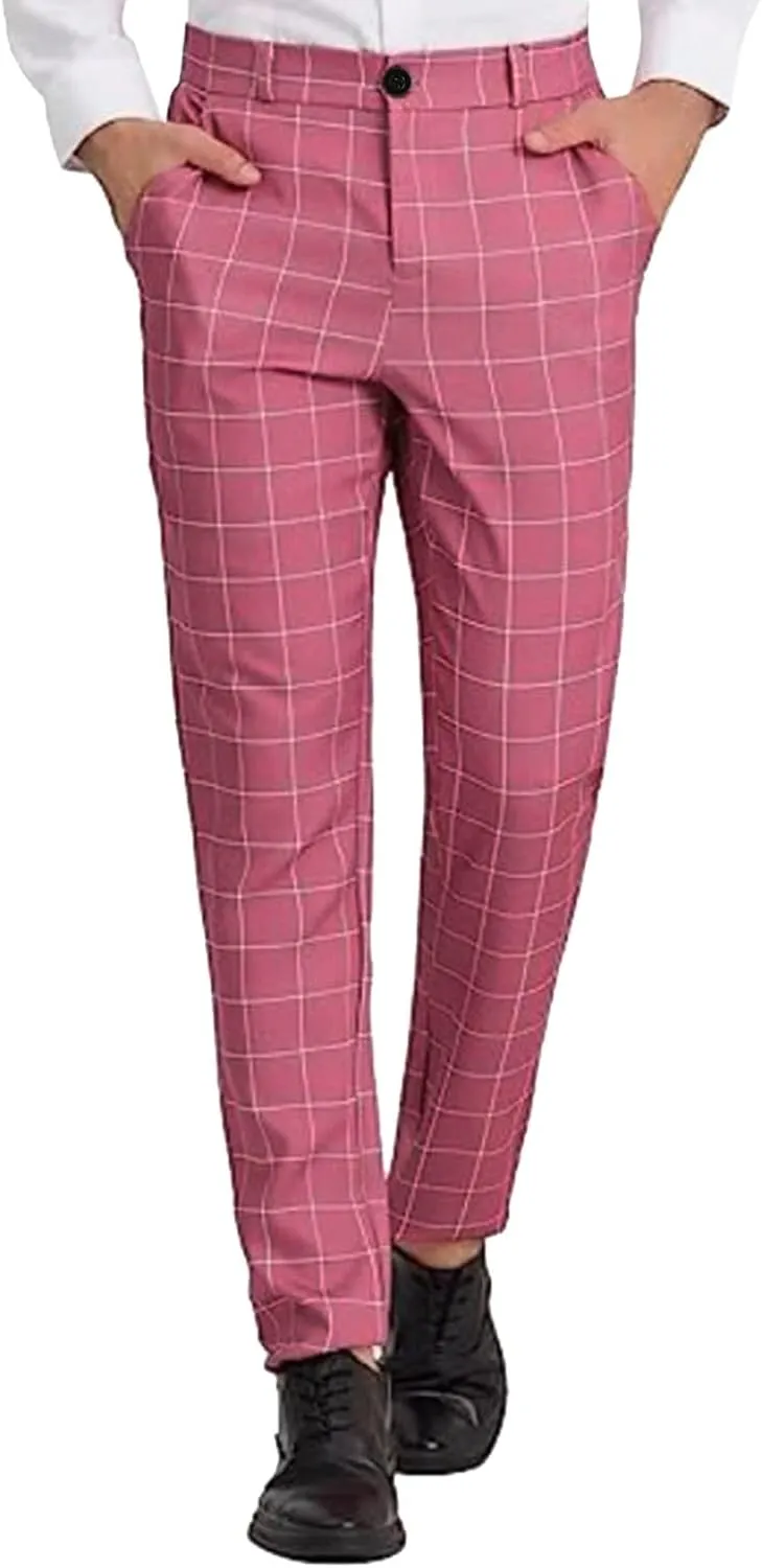 Formal Chinos Pants for Men's,Zipper Button Expandable Waist Stretch Dress Pants Slim Fit Skinny Suit Trousers