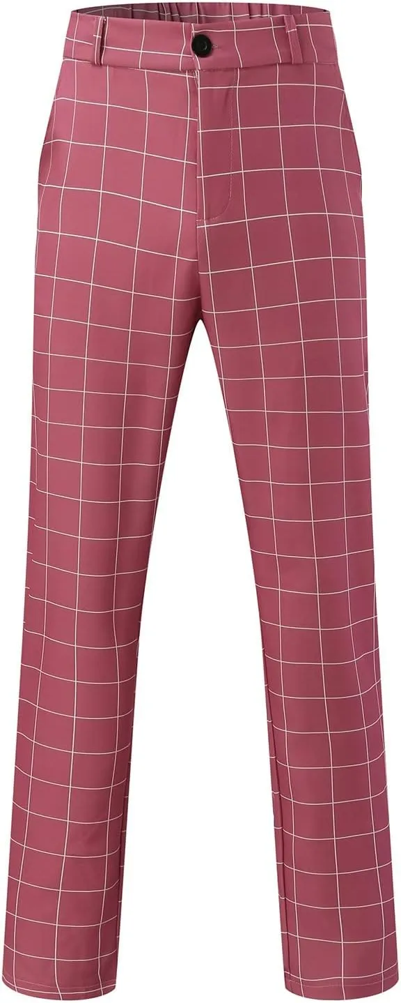 Formal Chinos Pants for Men's,Zipper Button Expandable Waist Stretch Dress Pants Slim Fit Skinny Suit Trousers
