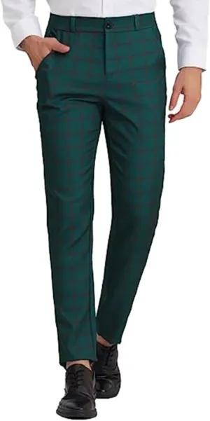 Formal Chinos Pants for Men's,Zipper Button Expandable Waist Stretch Dress Pants Slim Fit Skinny Suit Trousers
