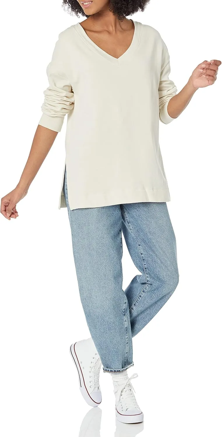 GAP Women's Fleece Oversized V-Neck Tunic Top Shirt