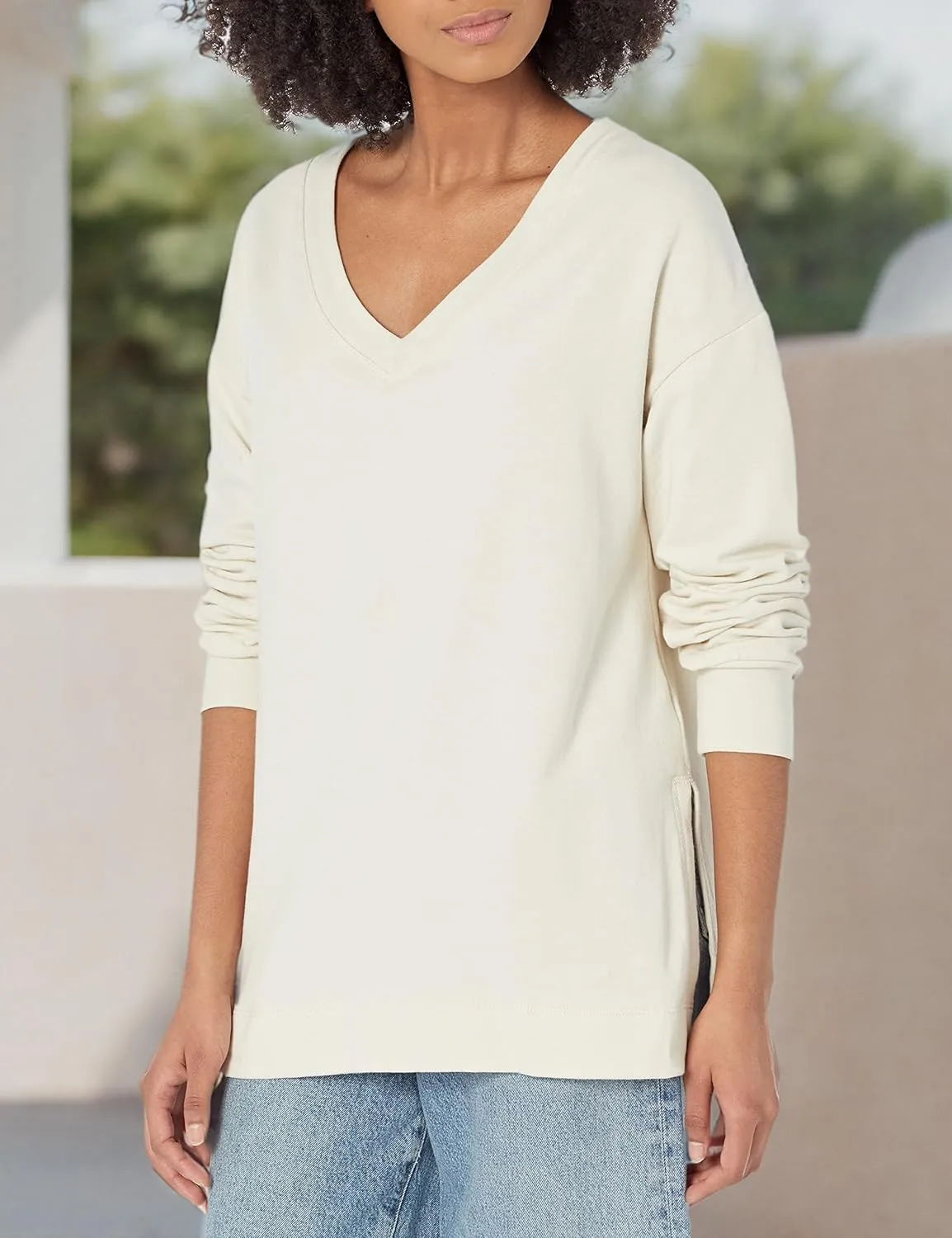 GAP Women's Fleece Oversized V-Neck Tunic Top Shirt