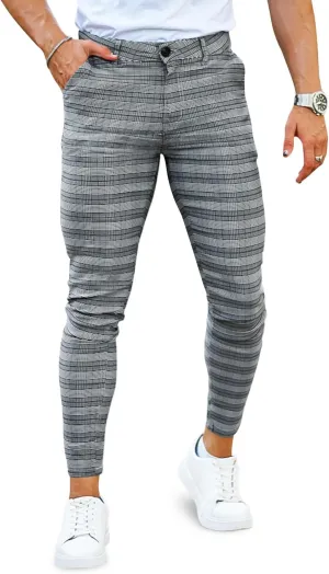 GINGTTO Mens Plaid Dress Pants Stretch Chino Pants Men Slim Fit