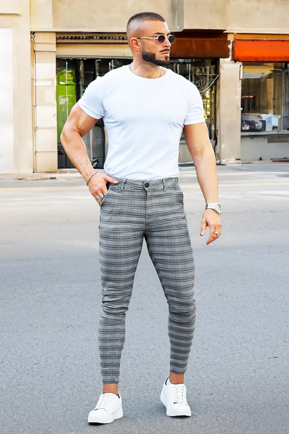 GINGTTO Mens Plaid Dress Pants Stretch Chino Pants Men Slim Fit
