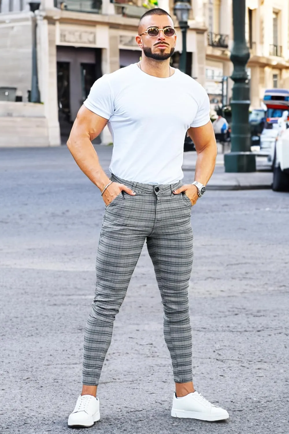 GINGTTO Mens Plaid Dress Pants Stretch Chino Pants Men Slim Fit