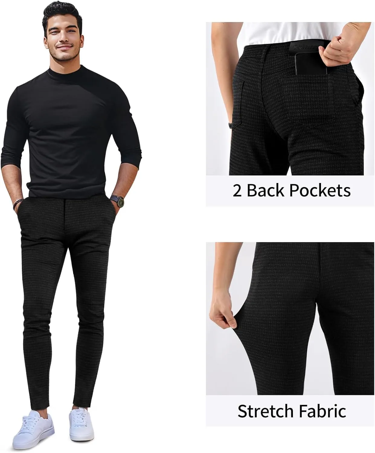 GINGTTO Mens Plaid Dress Pants Stretch Chino Pants Men Slim Fit