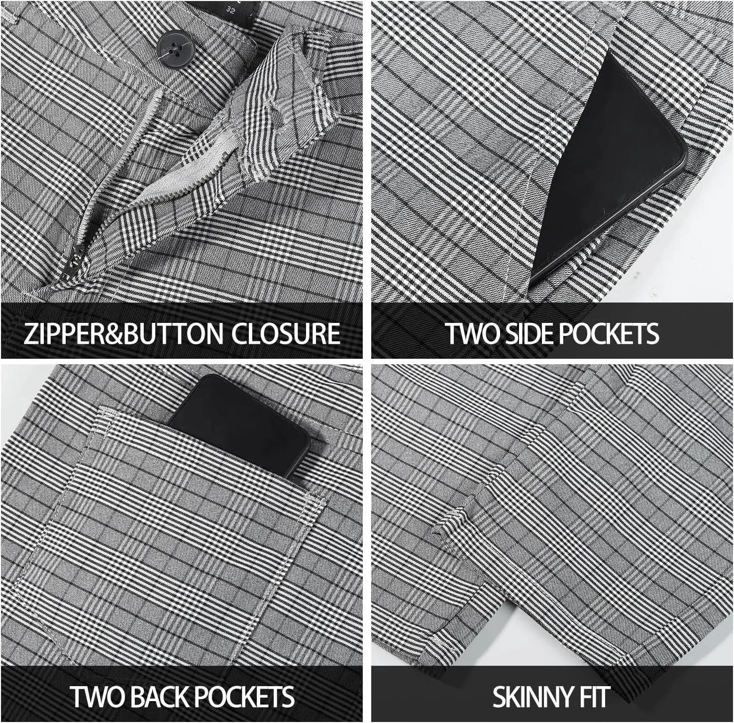 GINGTTO Mens Plaid Dress Pants Stretch Chino Pants Men Slim Fit