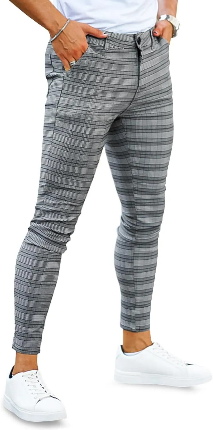 GINGTTO Mens Plaid Dress Pants Stretch Chino Pants Men Slim Fit