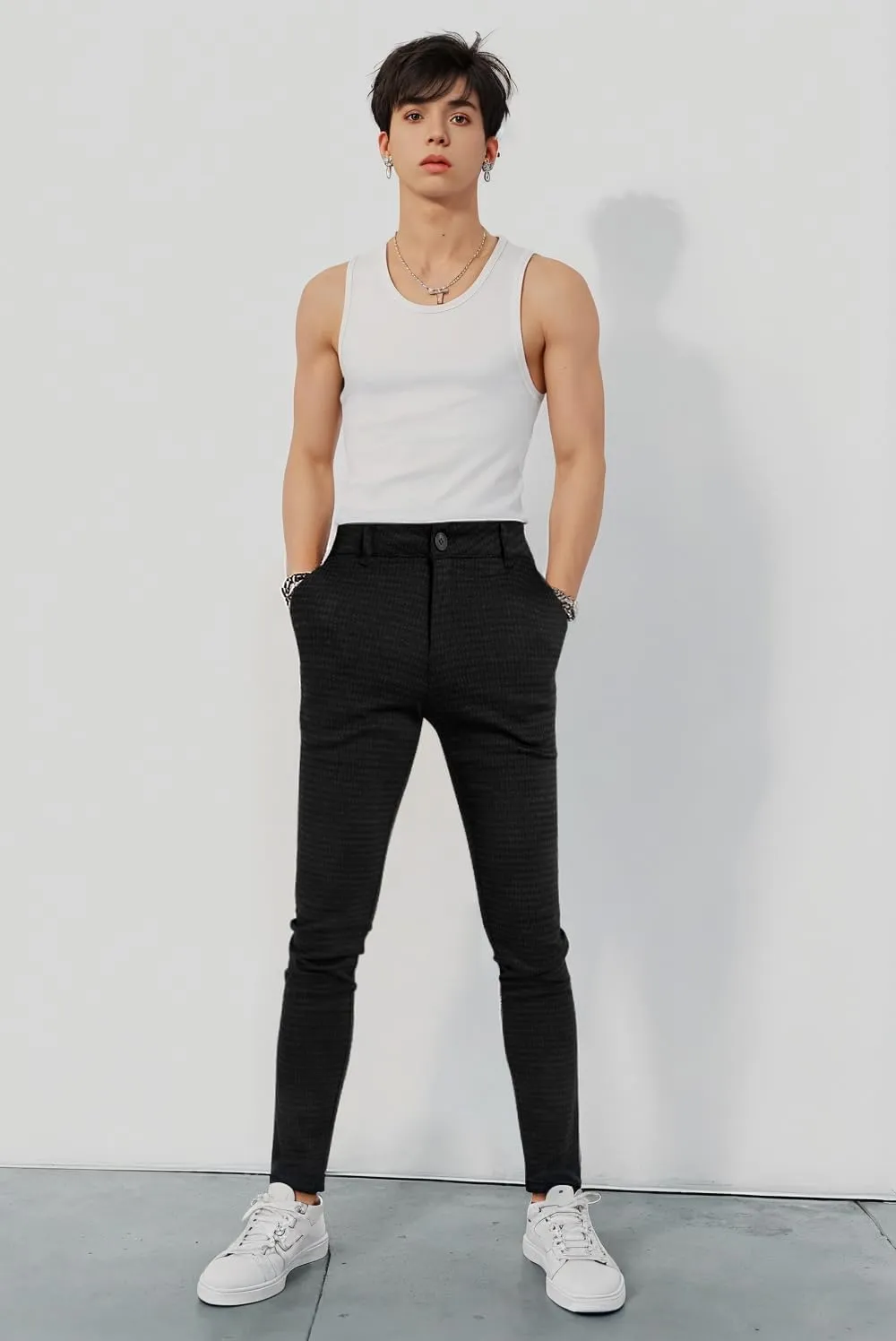 GINGTTO Mens Plaid Dress Pants Stretch Chino Pants Men Slim Fit