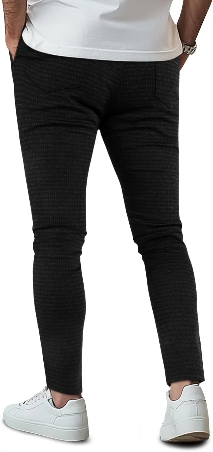 GINGTTO Mens Plaid Dress Pants Stretch Chino Pants Men Slim Fit