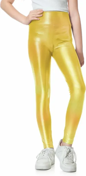 Girls Metallic Active Leggings Size 4-14 Years Shiny Sparkly Mystique Stretch Ankle Length for Kids Youth Teen