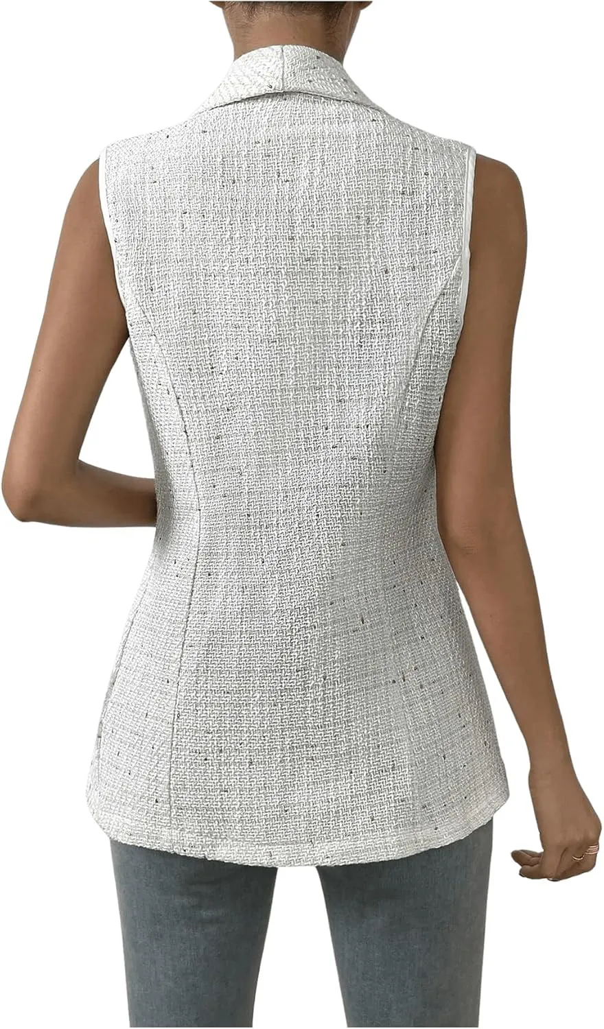 GORGLITTER Women's Tweed Long Blazer Vest Sleeveless Open Front Work Dressy Vest