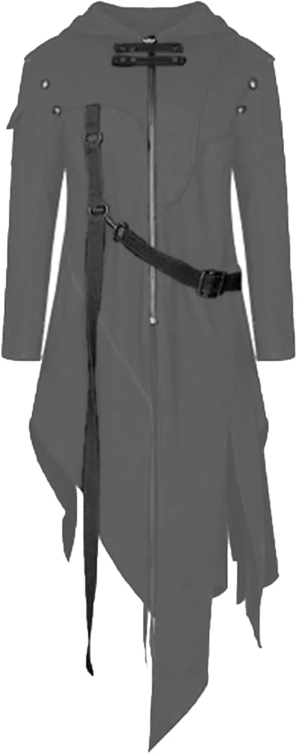 Gothic Leather Jacket Men Steampunk Medieval Jacket Halloween Cosplay Costume Vintage Trench Coat Plus Size Jacket