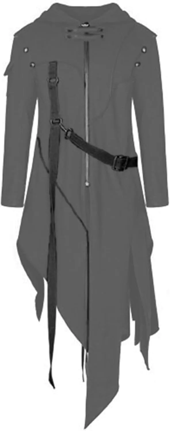 Gothic Leather Jacket Men Steampunk Medieval Jacket Halloween Cosplay Costume Vintage Trench Coat Plus Size Jacket