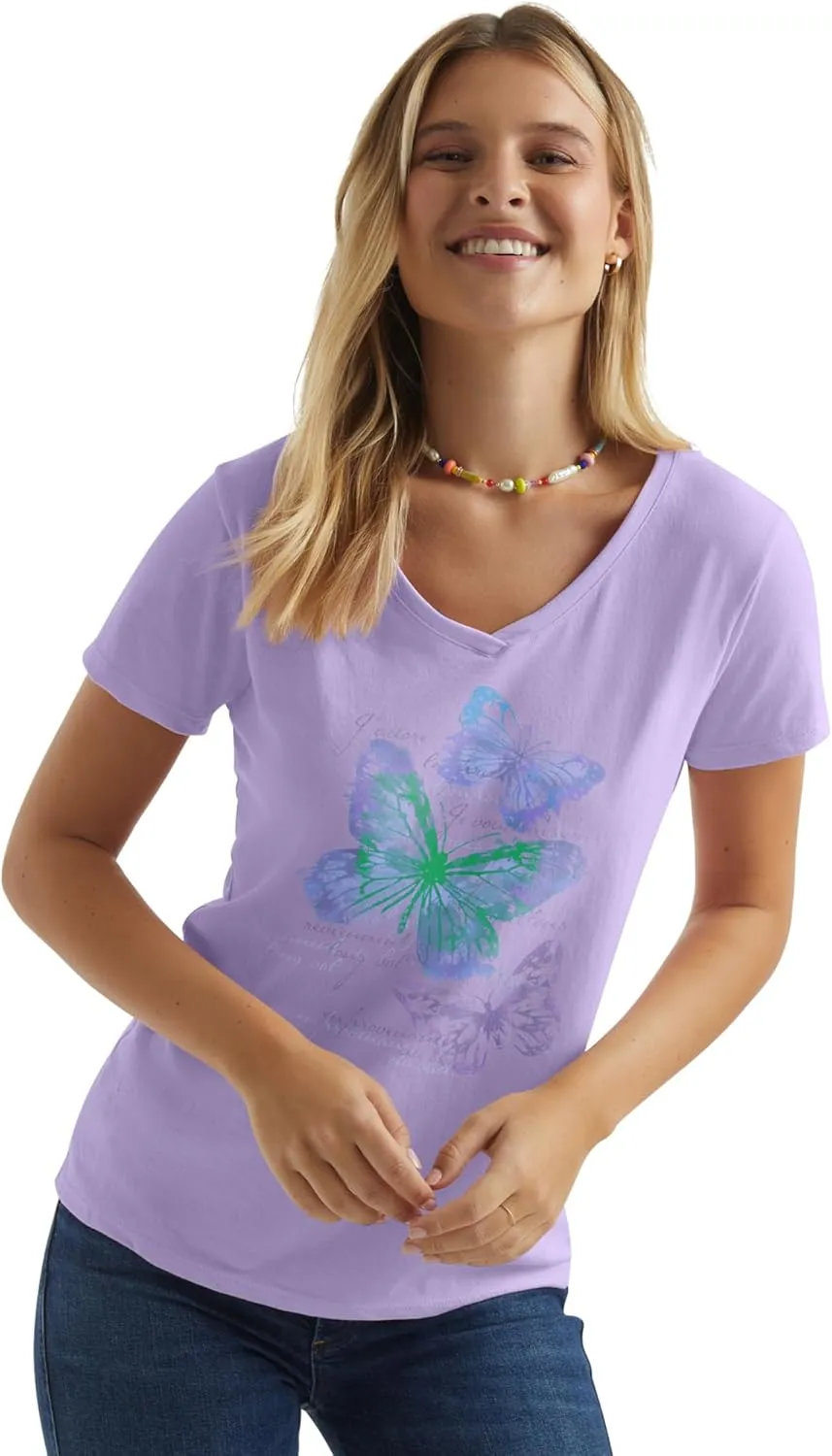 Hanes Women's Short Sleeve V-Neck Graphic T-Shirt